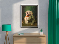 Comical Bulldog Wearing Coat Animal Wall Art