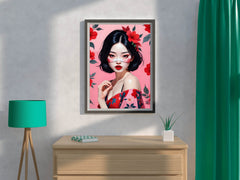Japanese character with Pink and Red flower background Wall Art - beink online art store