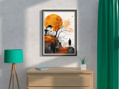 Orange Moon and Ancient House Wall Art