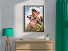 Portrait of cute dog in anime style with owner Wall Art - beink online art store