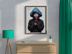Anime Girl with Blue Hair and Blue Eyes in a Blue Jacket Wall Art - beink online art store