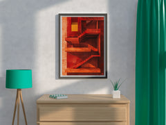 Red Stairs in Modern Building Wall Art