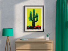 Vibrant Green Saguaro Cactus Wall Art