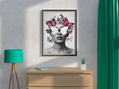 Woman's Face With Butterflies and Flowers