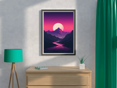 Synthwave Mountains Sunset Wall Art - beink online art store