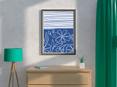 Blue and White Striped Paper With Flowers Wall Art