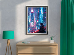 Cyberpunk City Street Neon Lights Wall Art