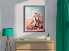 Pink Violin Among Flowers Wall Art