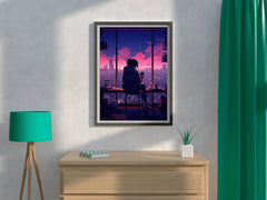 Evening Cityscape Neon Lights Lofi Style and Moody Anime Wall  Art