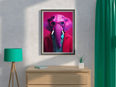 Pink Painted Elephant With Glasses Animal Wall Art