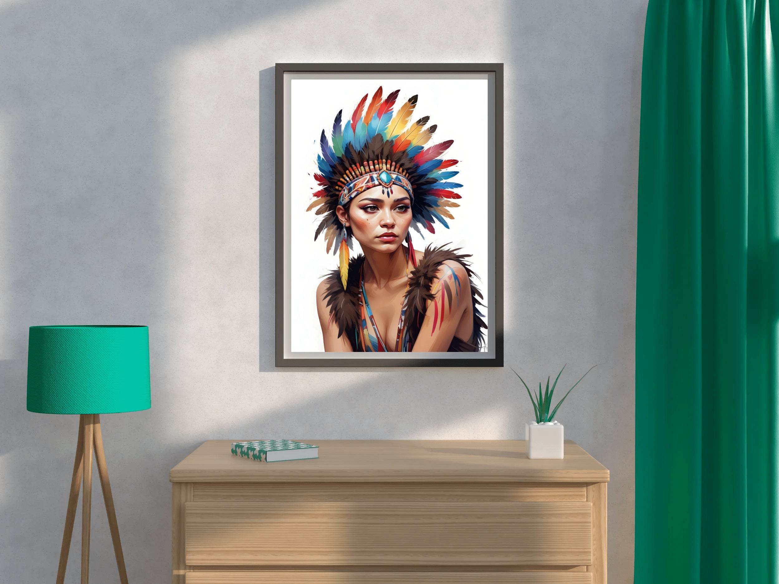 Native American Lady with Feathers Wall Art - beink online art store