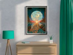 A painting of a planet with a blue sky artwork