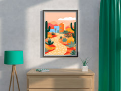 Colorful Village Desert Road Painting Art