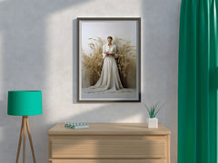 White Wedding Dress In Wheat Field Wall Art