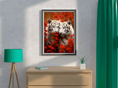 Wild White Tiger With Leaves Wall Art