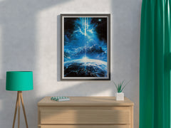 A painting of a planet and a light beam - beink online art store