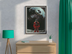 An astronaut in a space suit with the alien spaceship in the background - beink online art store