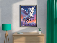 Painting of White Flying Unicorn Wall Art