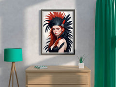 Orange Hair women with Black and Orange feather Wall Art - beink online art store