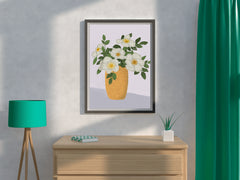 Painting A Vase With White Roses Wall Art