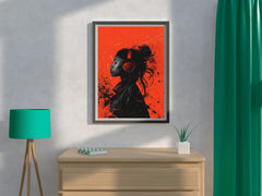 A Girl Listening To Music With Headphones Wall Art