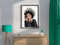 Lady with Brown Hair Feather Hat Wall Art - beink online art store