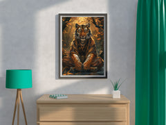 Painting of Lion Sitting in Jungle Wall Art