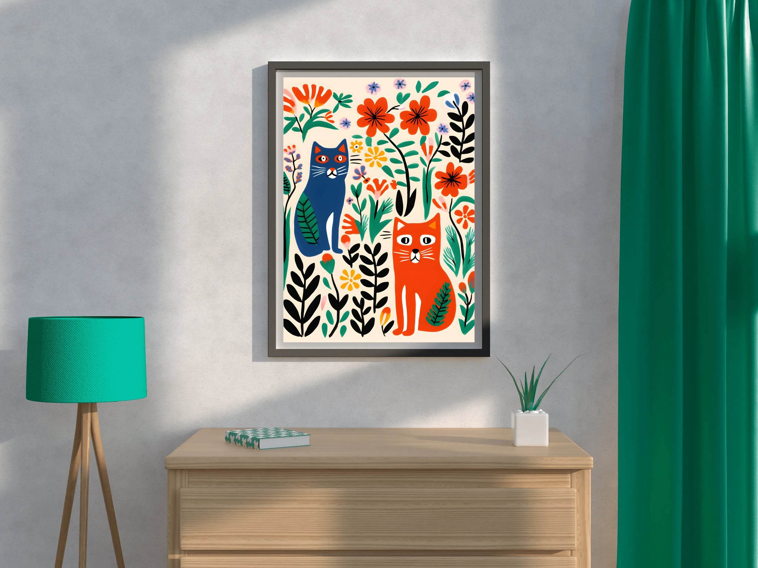 Painting Colored Cats Among Flowers Art - beink online art store