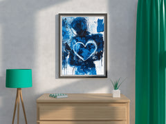 Blue Heart Painting With Oil Paint Wall Art