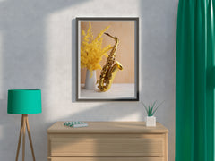 Golden Saxophone Next To Yellow Flowers Wall Art