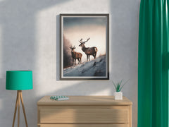 Pair of Red Deer Standing in Snow Wall Art