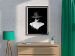 Elegant Lady With Hat Black & White Wall Art