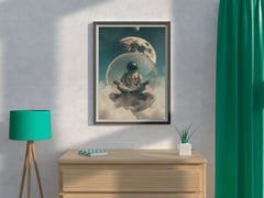 Astronaut is engaged in meditation in space wall art