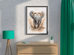 Elephant Running in Dirt Animal Wall Art