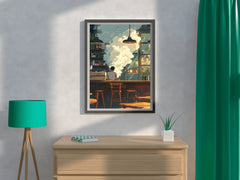 Cartoon Steam  With Man in Coffee shop   Anime Wall  Art