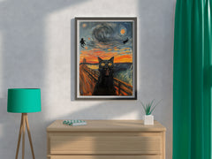 Screaming Black Cat Painting Wall Art