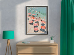 Painting People On The Beach With Umbrellas Wall Art