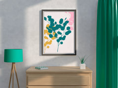 Tree Branch With Blue And Yellow Leaves Wall Art