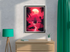 Crimson Sunset Yacht Wall Art