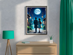 Anime scene of a Man and a Woman Walking Down Under the Moon Anime Wall  Art