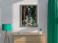 Augustic Guitar With Neon Wall Art