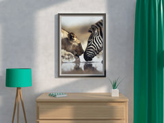 Zebra and Tiger Drinking Water Wall Art