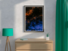 Blue and Fire Oil Paint Abstract Wall Art