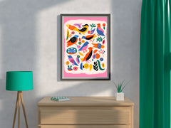 Painting Different Colored Birds Wall Art