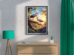Painting of Beautiful Stork Pair Wall Art - beink online art store