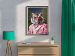 Tiger Wearing Pink Goggle and Coat Animal Wall Art