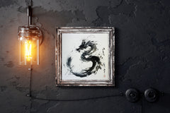 Black Watercolor Chinese Dragon Modern Wall Art