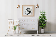 Black Watercolor Chinese Dragon Modern Wall Art