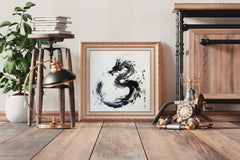 Black Watercolor Chinese Dragon Modern Wall Art