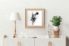 Sketch of Black Bird With Geometrical Shapes Wall Art